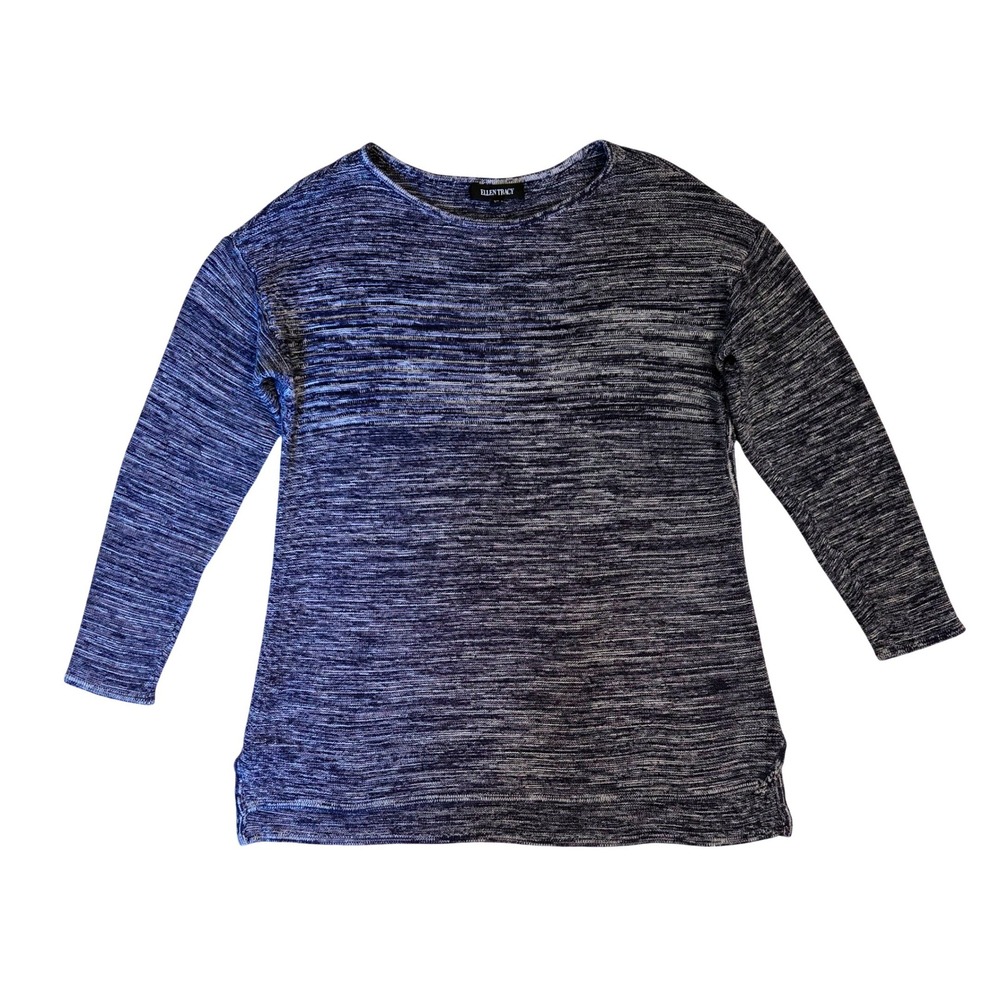 Ellen Tracy Women's XL Navy Blue White Space Dye Knit Long Sleeve Crew Neck Top